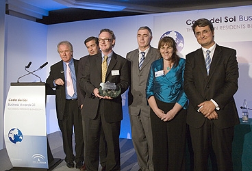 Maurice Boland, presenter; Francisco &Aacute;lvaro, Junta de Andaluc�a; Chris Chaplow, Managing Director, Andalucia.com; Andr�s Garc�a, C�mara de Comercio de M�laga; Michelle Chaplow, director Andalucia.com; and &Oacute;scar Fern&aacute;ndez, director CADE Marbella  Photo &copy; KHphotography
