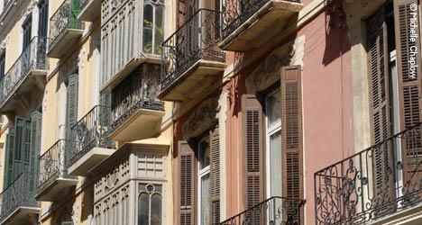 Ornate balconies in the old town of Malaga. &copy; Michelle Chaplow