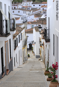 The narrow, quiet cobbled streets are lined with small houses and their distinctive protruding casement windows &copy; Michelle Chaplow