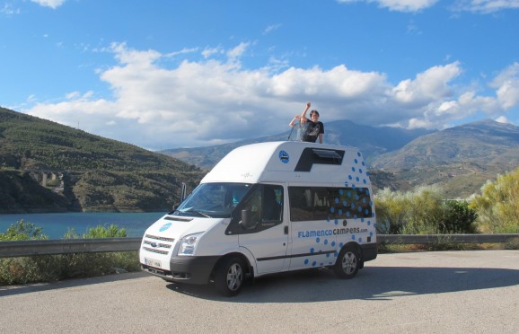 About to head up into the mountains - the van's roof window was an instant hit.