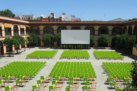 SThe huge patio of the Diputacion, home to outdoor movie showings.