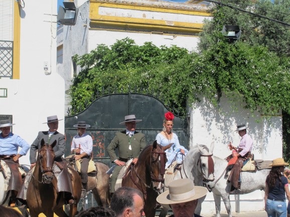 Riders in their traditional romeria garb always look so elegant - here in front of the Hacienda Tilly in Valencina.