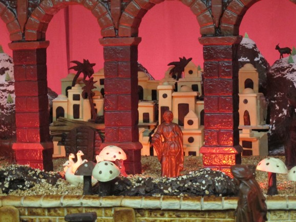 Part of nativity scene made entirely of chocolate, in Seville.
