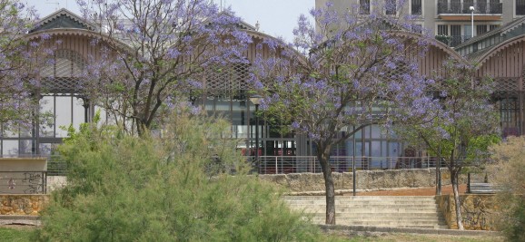 Rear view of the Naves del Barranco, site of Seville's future gourmet food market, as seen from the river. Due to open next summer, the market will have a terrace along this wall.