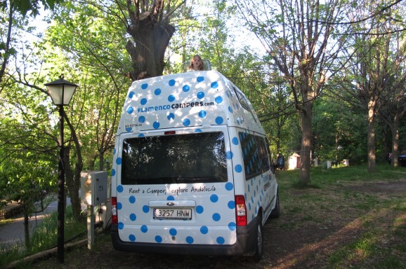 Parked up in the shady Alpujarran  campsite of Balcon de Pitres.