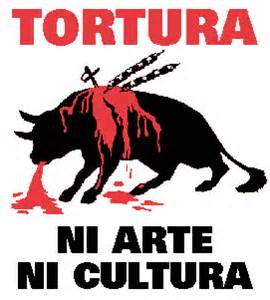 Anti-bullfighting slogan, seen more and more these days.