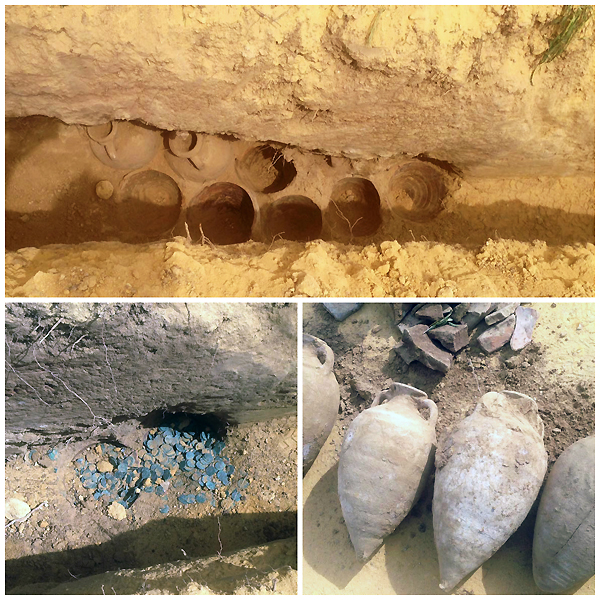 Amphorae insitu containing the Roman Coins found in Tomares Photo: Ayuntamiento de Tomares