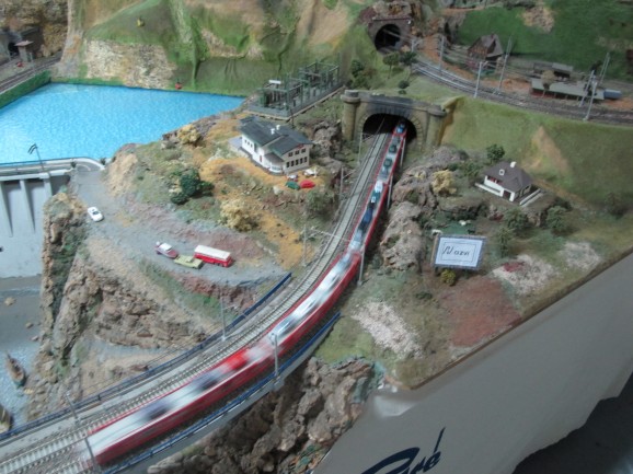 Lake and dam, with one of the many tunnels.