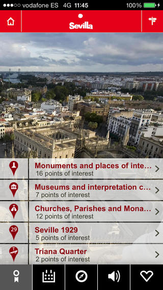 These are the sections covered so far in the new Sevilla app.