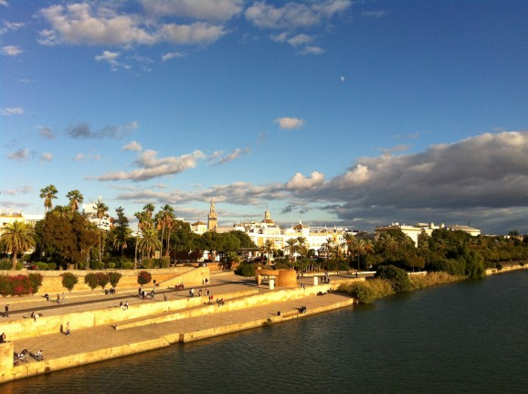 View from Triana bridge river walkway in the sun