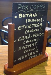 Wine board at Burladero. Botani is an excellent dry moscatel from Malaga Wine board at Burladero. Botani is an excellent dry moscatel from Malaga