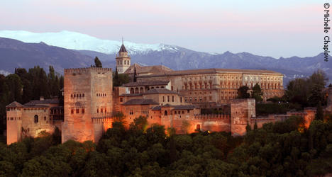 The magnificent Alhambra at sunset. The jewel of Granada.