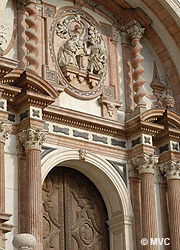 >Ornate Stonework on the façade of Malaga Cathedral