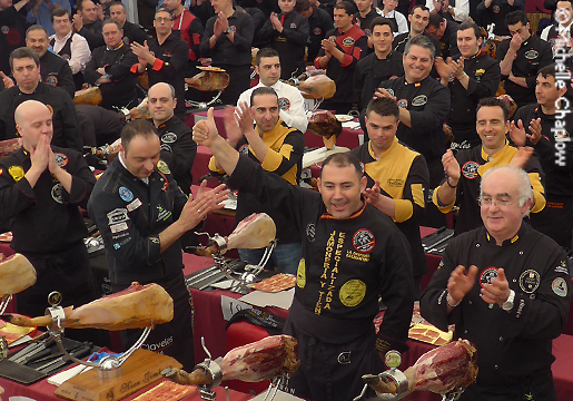The ham carvers celebrate as they set a new world record © Michelle Chaplow .