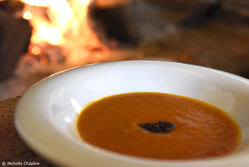 Tomato soup with a secret selection of spices, garnished with fresh figs from the Sierra de Aracena ©Michelle Chaplow Tomato soup with a secret selection of spices, garnished with fresh figs from the Sierra de Aracena ©Michelle Chaplow