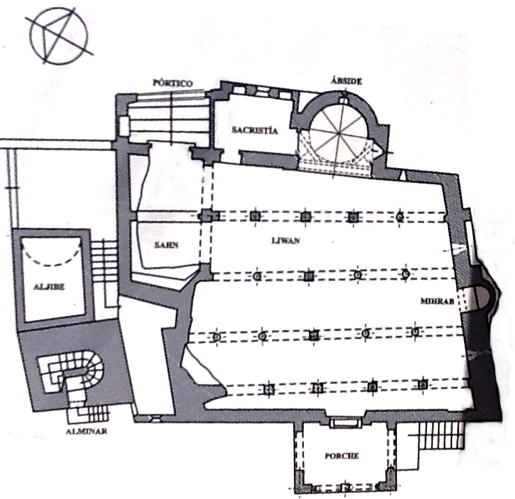 Plan of Almonaster la Real Mosque - Artwork photographed in situ Plan of Almonaster la Real Mosque - Artwork photographed in situ