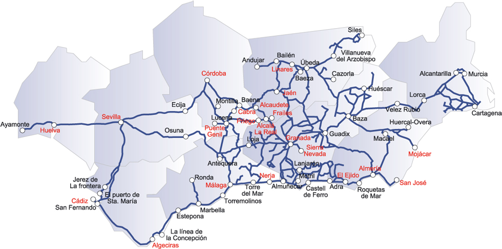 ALSA's routes in Andalucia and Murcia © ALSA ALSA's routes in Andalucia and Murcia © ALSA