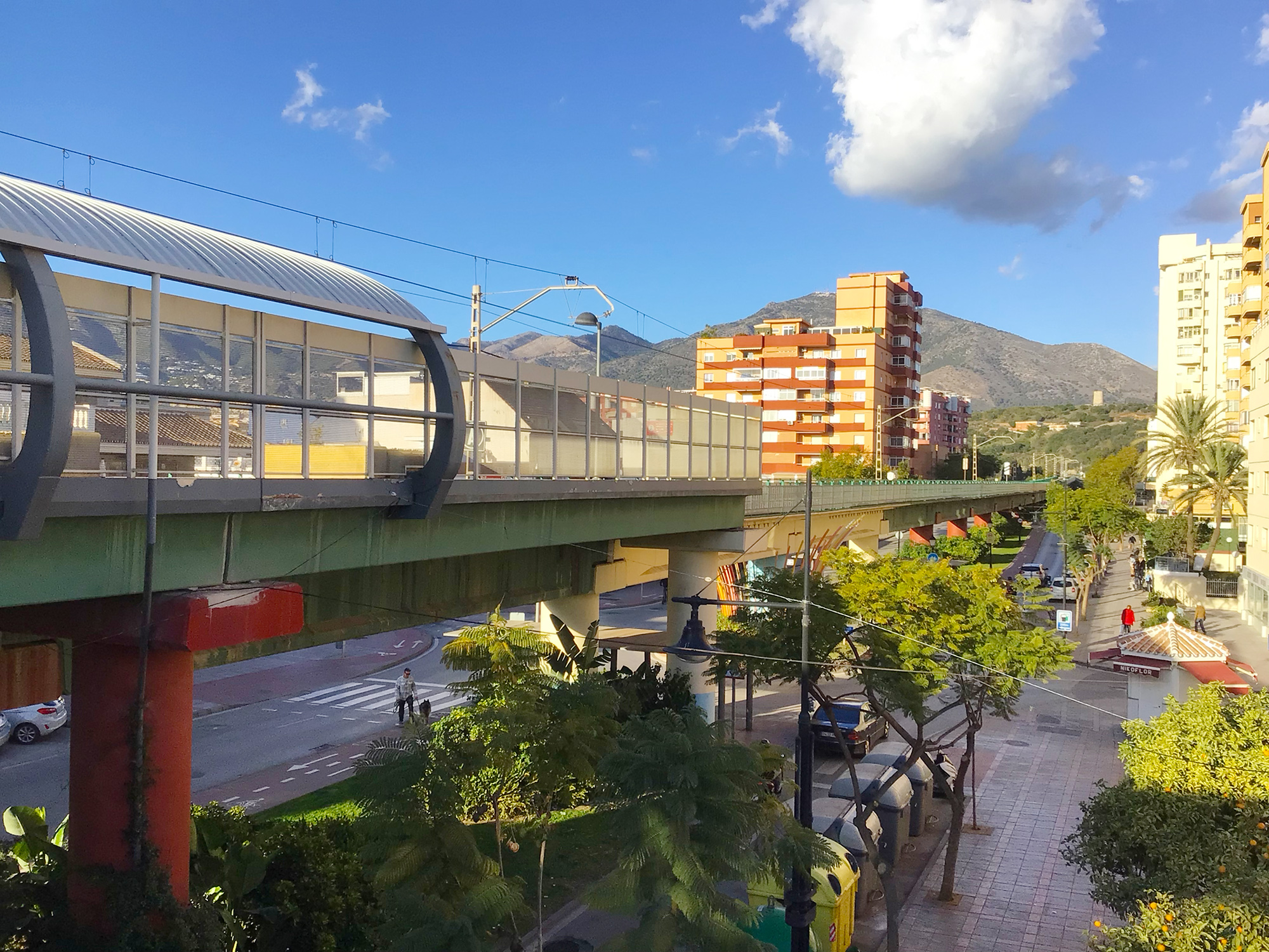 Los Boliches railway station has an elevated position, lifts and stairs connect travellers Los Boliches railway station has an elevated position, lifts and stairs connect travellers ©Michelle Chaplow