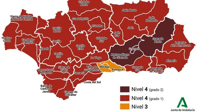 Levels of protection measures against Coronavirus in Andalucia. Updated 24-11-2020