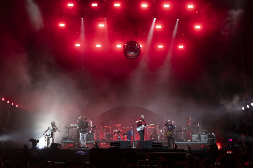 Arcade Fire, five-piece band from Montreal, Canada headlining on the Sunrise Sstage on Thursday. © Oscar L Tejeda