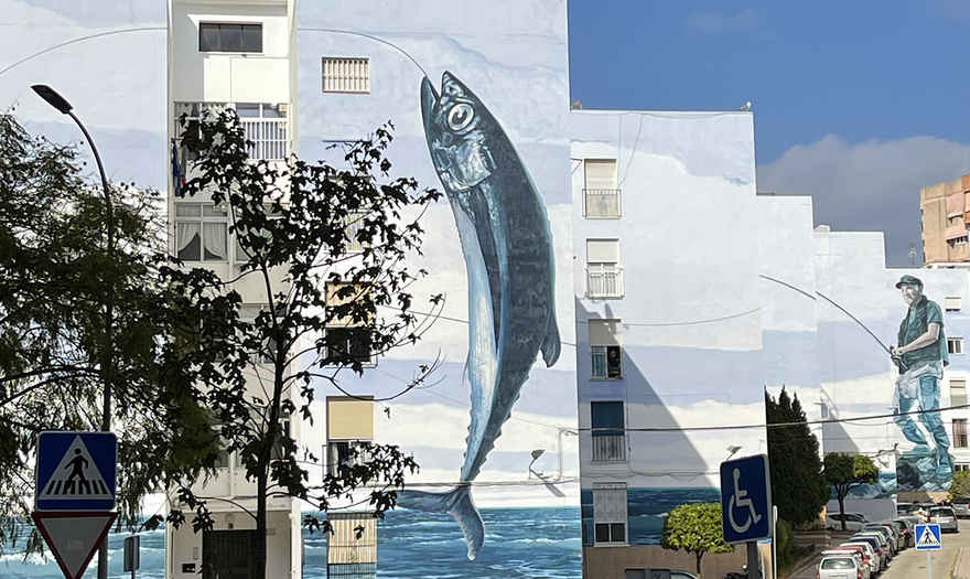 Murals in Calle de la Terrasa by José Fernández Ríos Mural entitled "Fishing Day". © Michelle Chaplow
