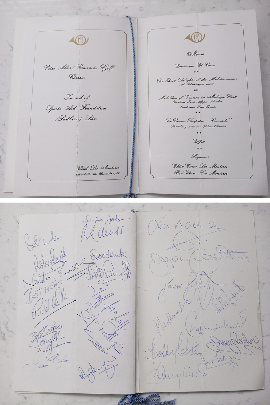 Concorde Golf Classic Gala Dinner - signed menu. © Robert Hill