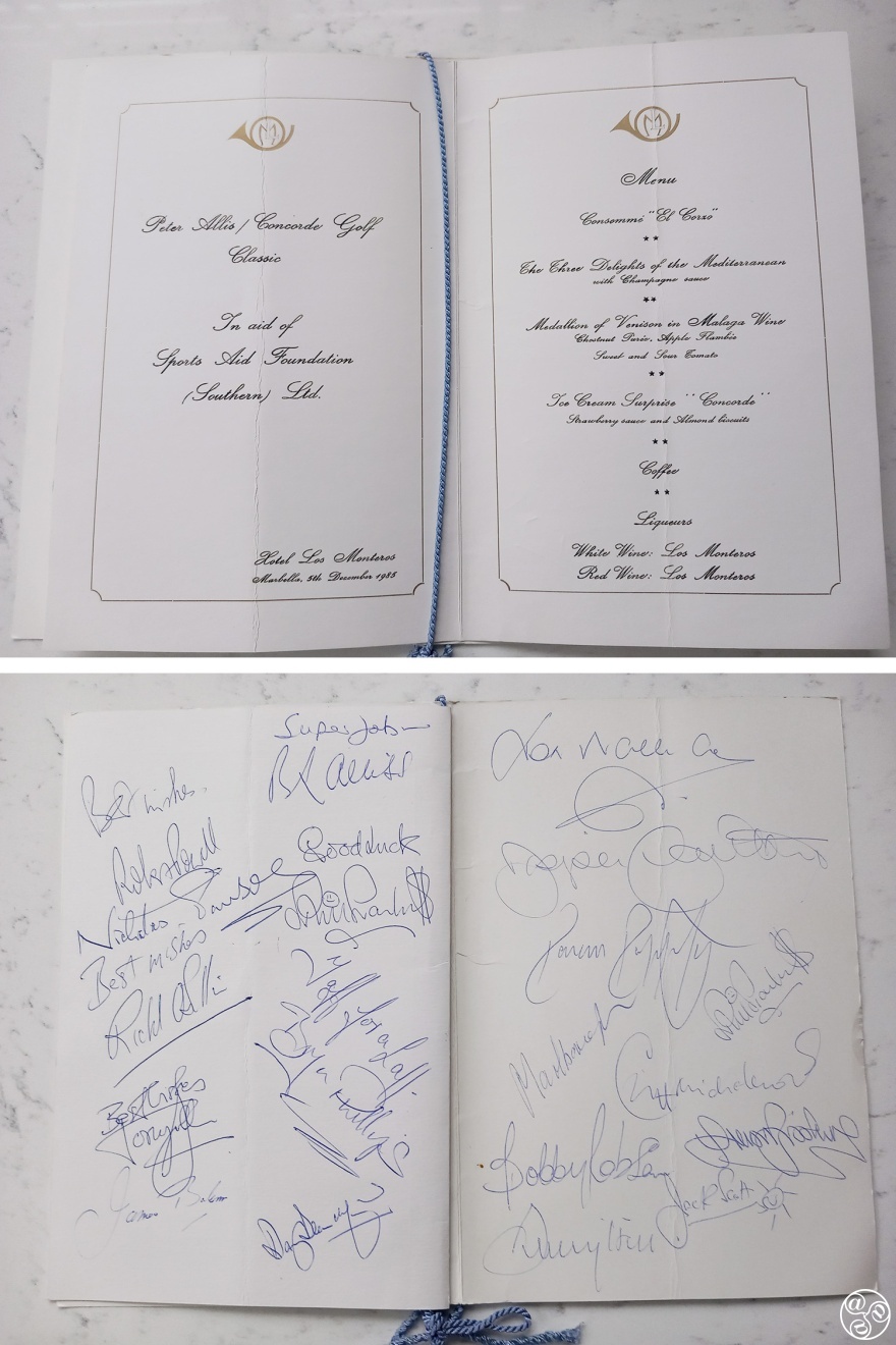 Concorde Golf Classic Gala Dinner - signed menu. © Robert Hill