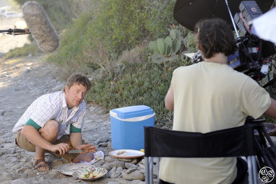 Jaime Oliver filming his TV show "Jaime does Andalucia", location the Estepona Beach © Michelle Chaplow