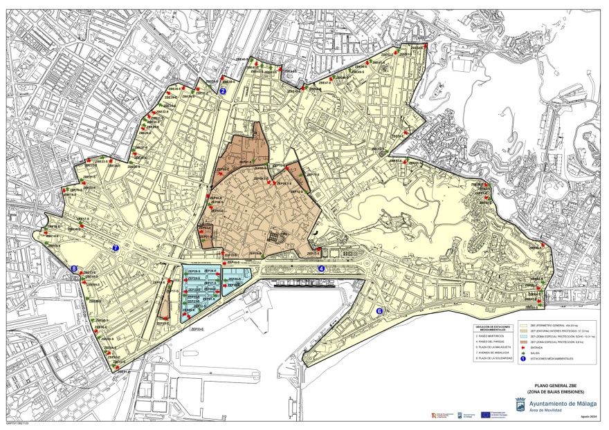 Low Emission Zone in Malaga  is outer area marked in yellow
