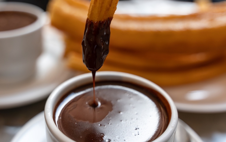 Chocolate Y Churros (spiral shaped deep fried doughnuts) and hot chocolate for dunking.