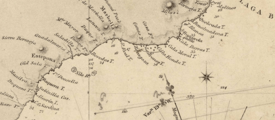 18th century Maritme chart showing Costa del Sol watchtowers