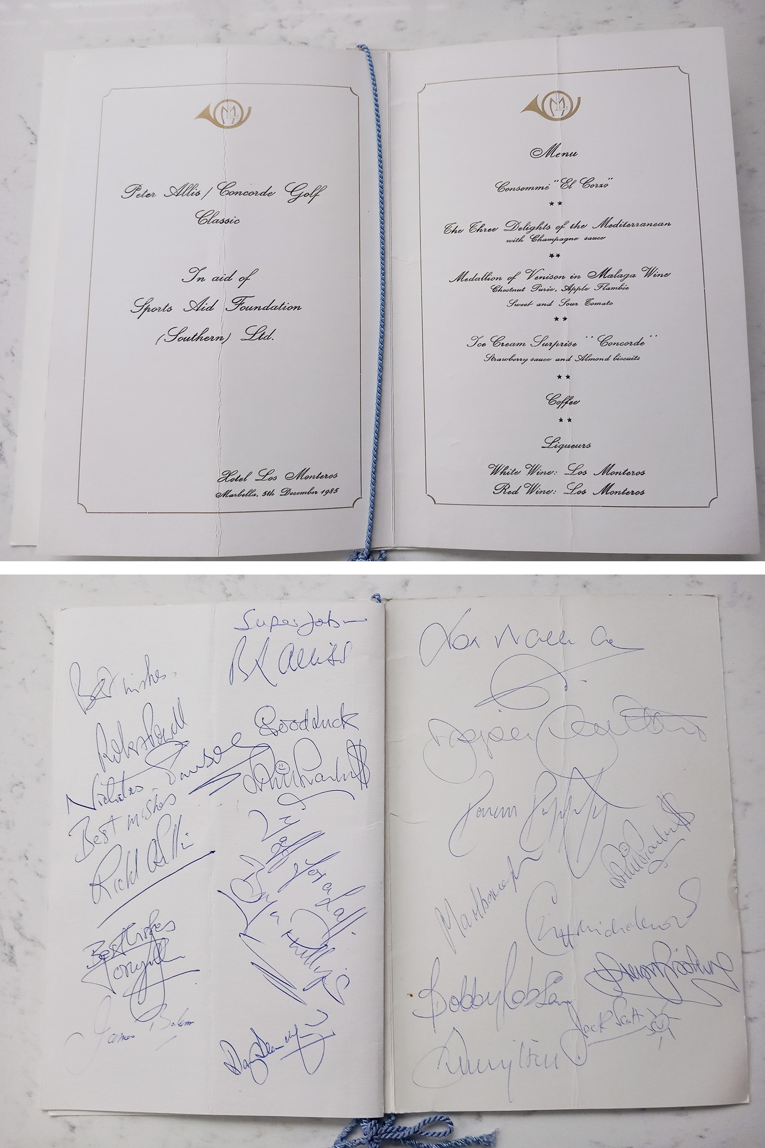 Concorde Golf Classic Gala Dinner - signed menu. © Robert Hill