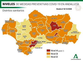 Levels of protection measures against Coronavirus in Andalucia from 18-12-2020 to 09-01-2021
