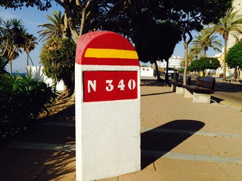N340 restored km post on Avenida de España Estepona © Barcley Spicer Jenkins