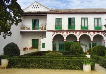 Gardens, loggia and main building of Palacio Bucarelli in Seville 