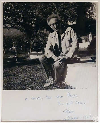 Jean Cocteau in garden of Ana von Bismarck's Cortijo Blanco 1961