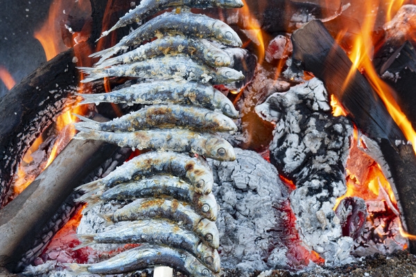 Espeto is a traditional way of cooking freshly-caught sea fish, most often sardines. © Michelle Chaplow