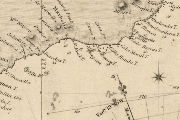 18th century Maritme chart showing Costa del Sol watchtowers