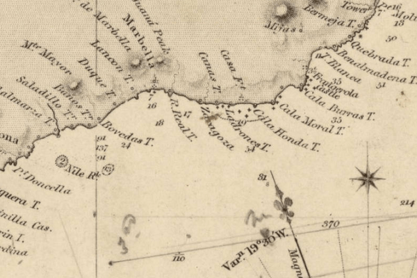 18th century Maritme chart showing Costa del Sol watchtowers