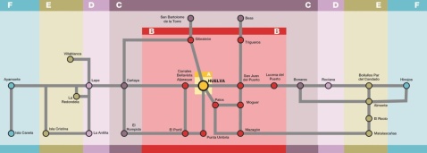 Map of Bus of Consorcio de Transporte de Huelva