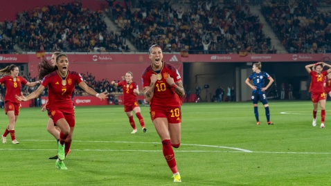 Jenny Hermoso celebrating the first goal vs The Nederlands © Andres Lopez Sheridan