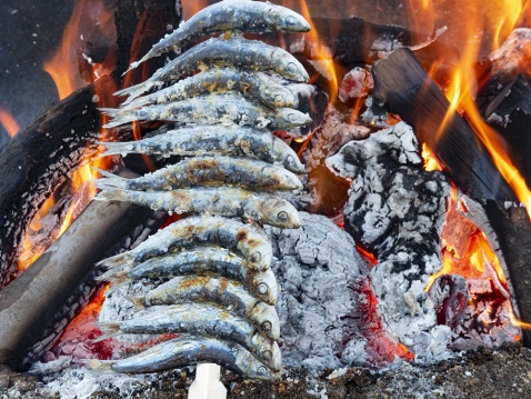 Espeto is a traditional way of cooking freshly-caught sea fish, most often sardines. © Michelle Chaplow