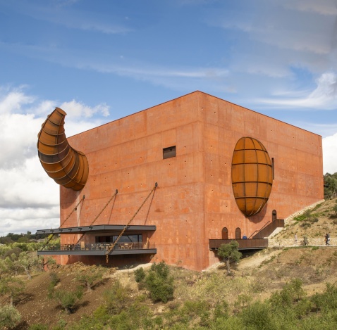 LA Almazara, is a contemporary olive oil mill and museum designed by the French artist Philippe Starck. © Michelle Chaplow