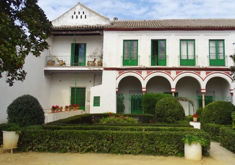 Gardens, loggia and main building of Palacio Bucarelli in Seville 