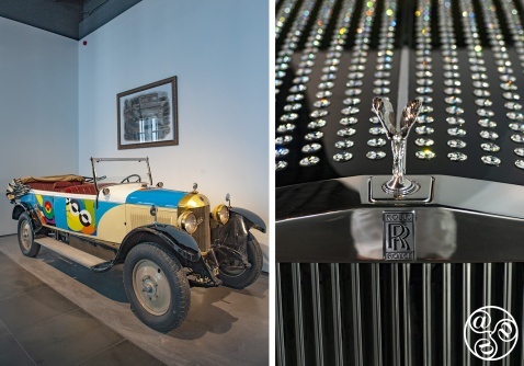 A 1920 4cil 12cv-hp Unic in Sonia Delaunay style and Rolls-Royce customised with Swarovski crystals.  