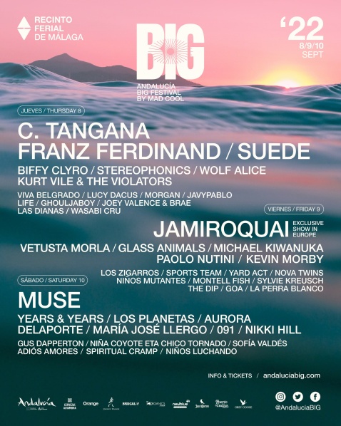 Andalucia Big Festival 2022 poster with C Tangana, Franz Ferdinand and Suede