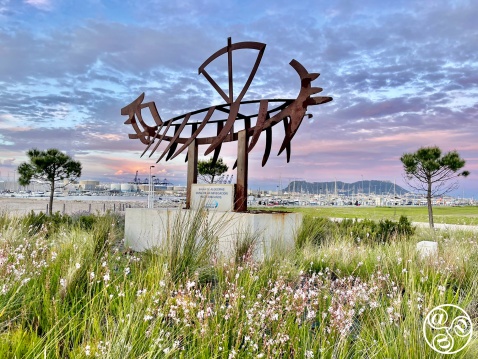 A sculpture in the Algeciras Marina - "The Bay of Algeciras the cradel of navigation for over 3,000 years". © Michelle Chaplow