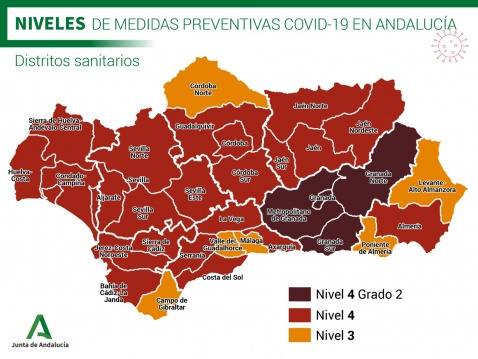 Levels of protection measures against Coronavirus in Andalucia