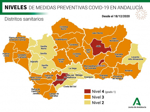 Levels of protection measures against Coronavirus in Andalucia from 18-12-2020 to 09-01-2021