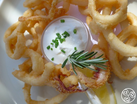  Feria food- 'Calamares fritos con ali-oli Andaluz'- Fried squid with Andalusian garlic mayonnaise. © Michelle Chaplow
